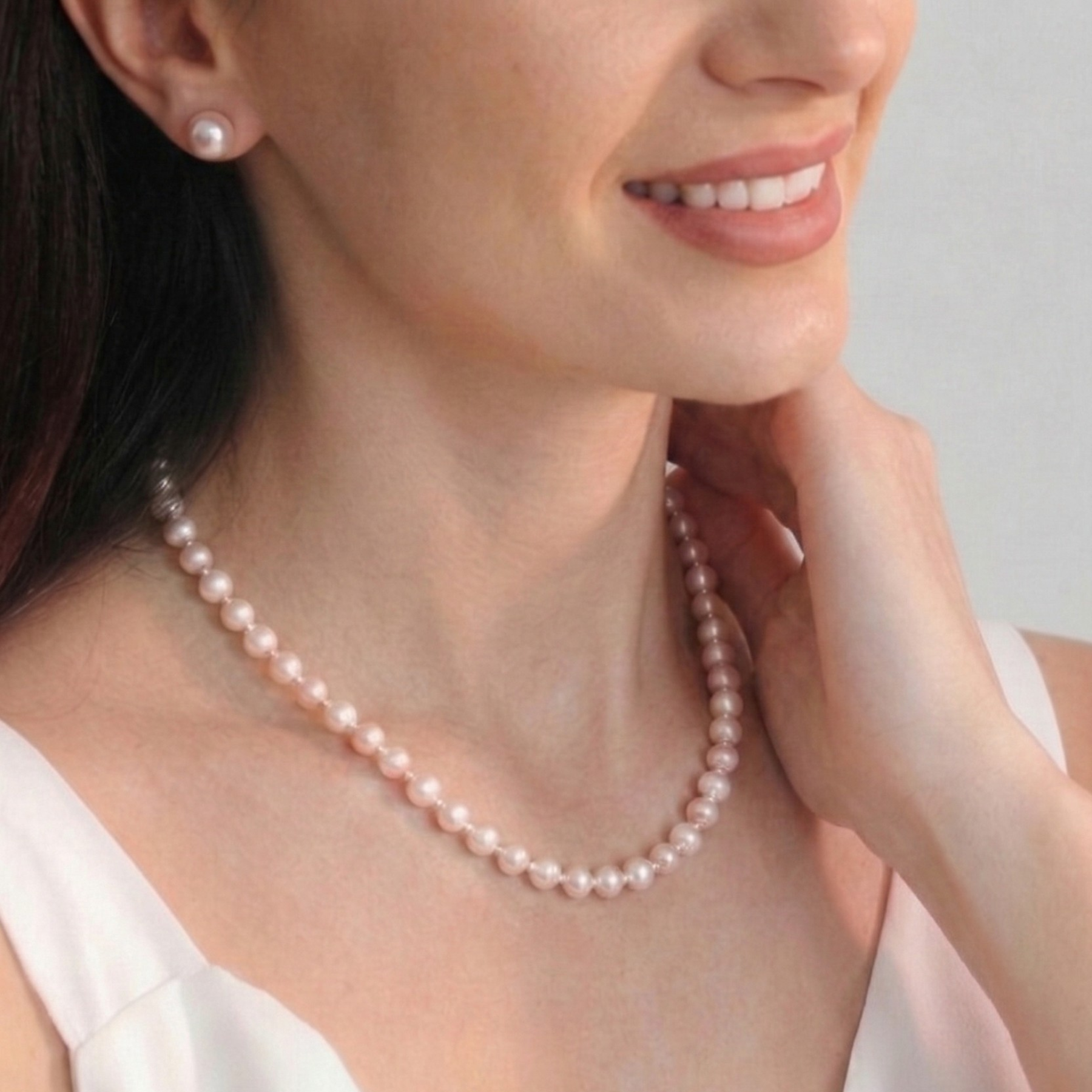 Simple freshwater pearl necklace with sterling silver, bridal necklace for wedding UK