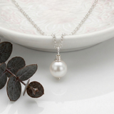 Single freshwater pearl necklace in sterling silver, minimalist bridal necklace UK