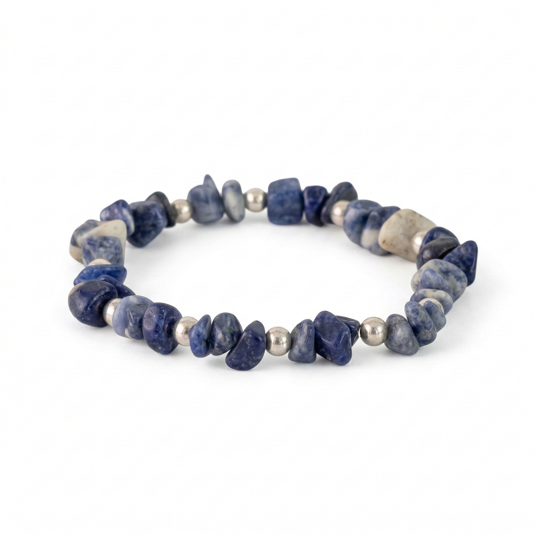 Sodalite crystal bead bracelet in blue tones, stretch gemstone bracelet UK