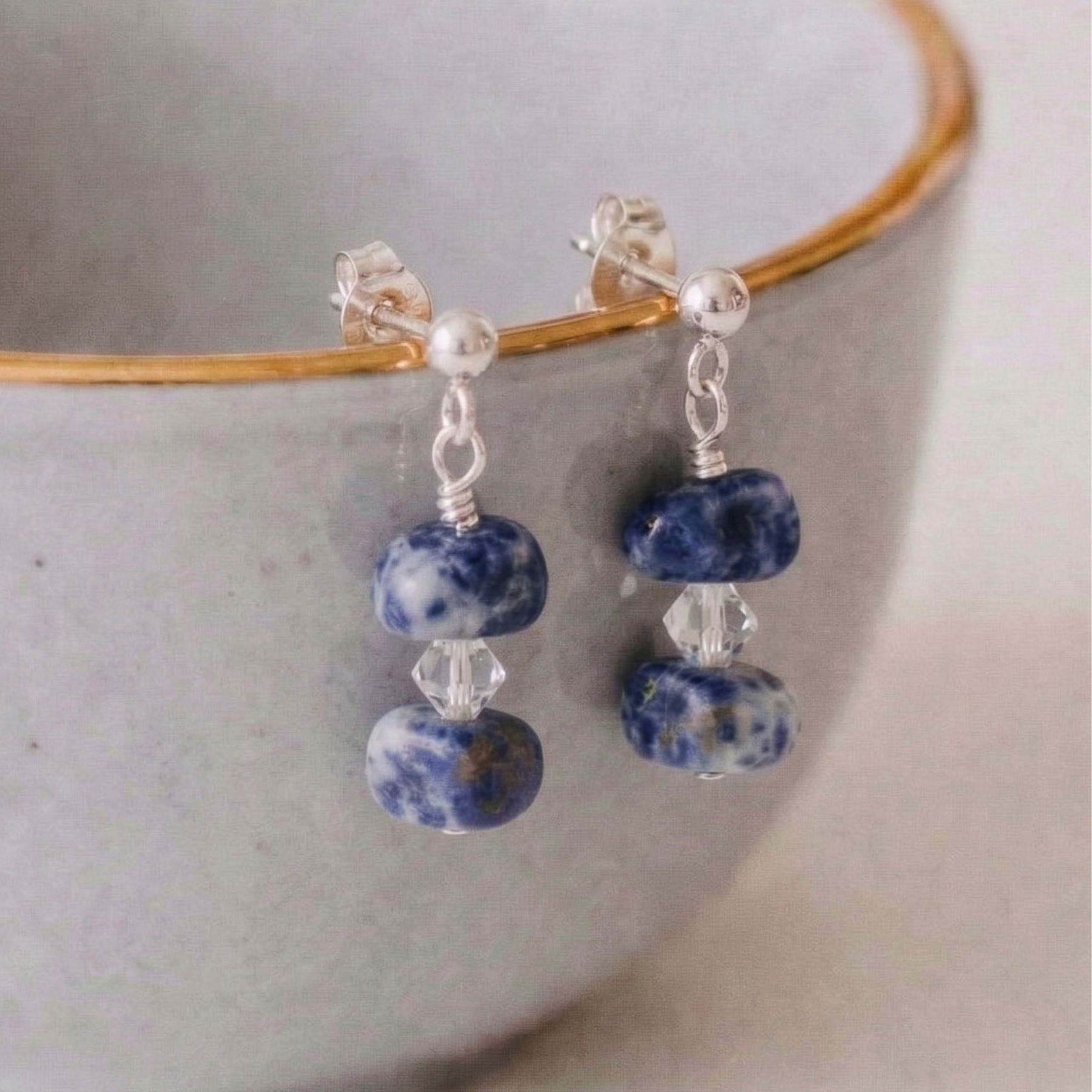 Sodalite gemstone bead earrings in blue tones, handmade drop earrings UK