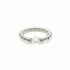 Sterling silver and crystal stretch bead ring, everyday stacking ring UK