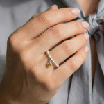 Sterling silver citrine ring, November birthstone stretchy bead ring UK