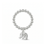 Sterling silver elephant charm ring with stretch bead design, animal jewellery UK