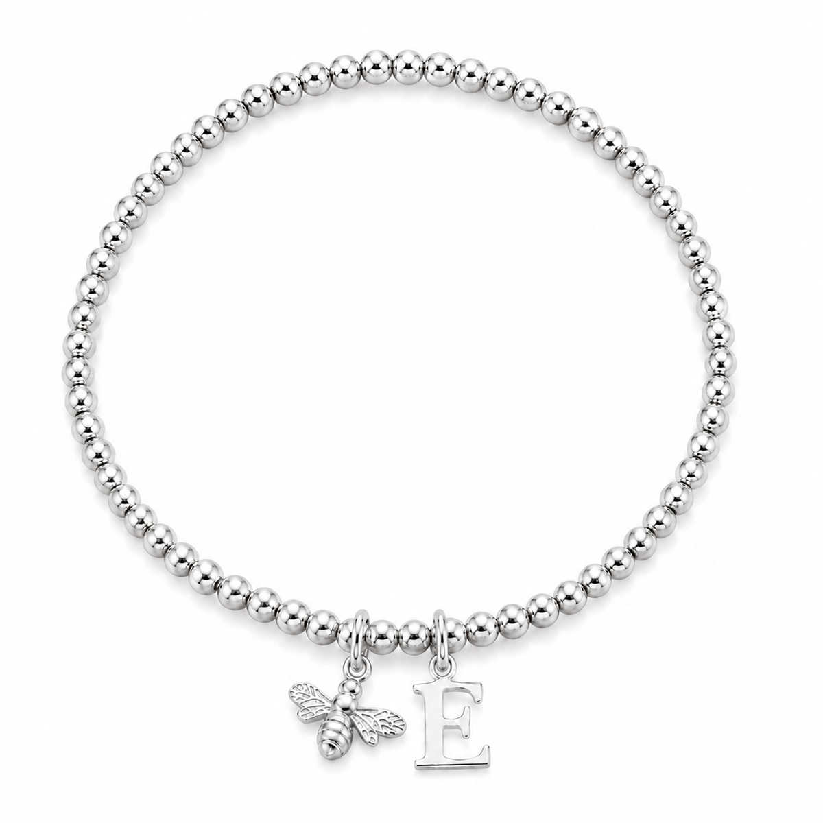Sterling Bee & Initial Charm Bracelet