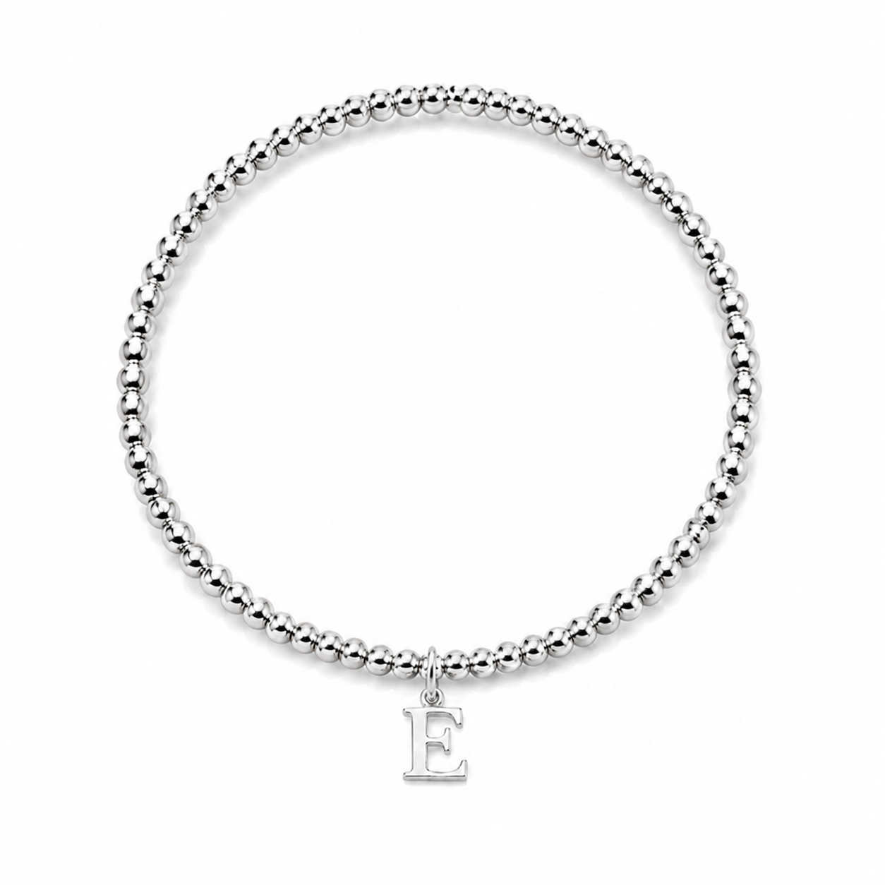 a sterling silver beaded initial charm bracelet, a perfect personalised jewellery gift for her 
