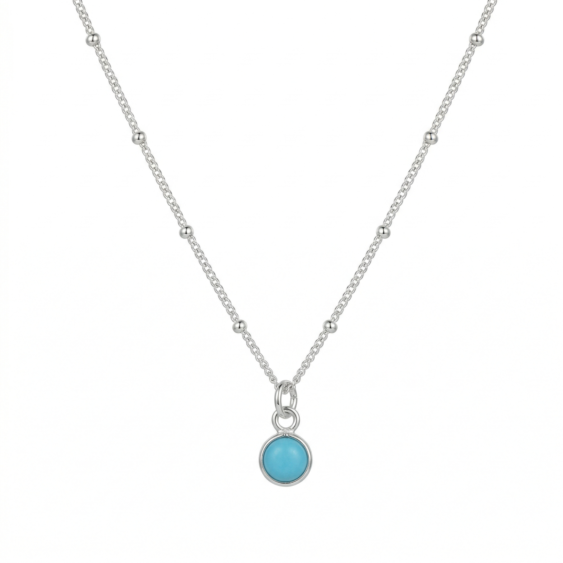Turquoise gemstone necklace in sterling silver, blue jewellery UK
