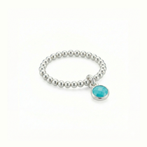Turquoise gemstone ring in sterling silver, stretchy bead ring UK